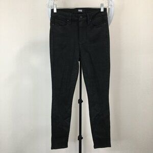 PAIGE Premium Denim Black Fog Coated HOXTON Ankle 5 Pocket Logo Hardware Jeans